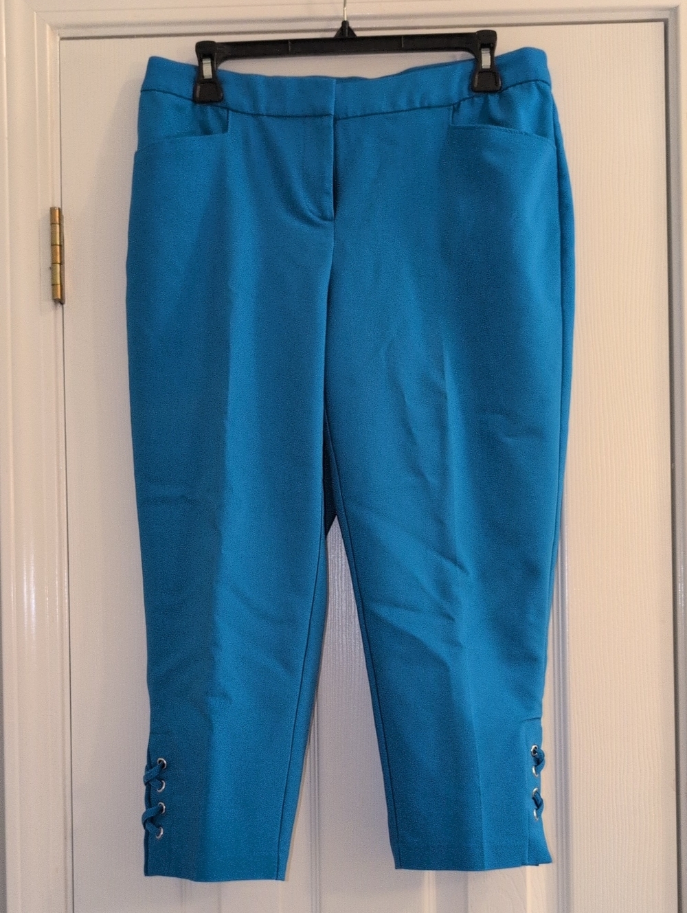 Rafaella Bright Blue Cropped Ankle Pants with Lace-Up Cuff